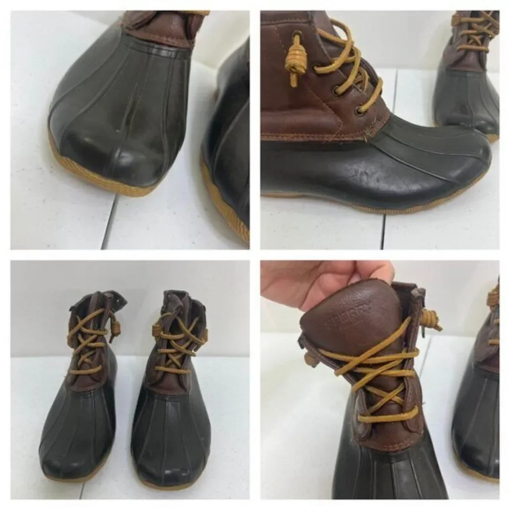 Sperry Saltwater Boot Brown girls‎ 5 Duck Boots Leather Youth Rain Kids